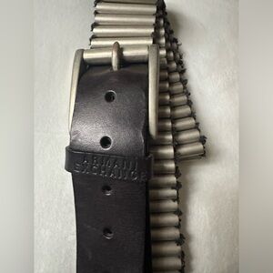 Armani Exchange Dark Brown Leather and Metal Belt